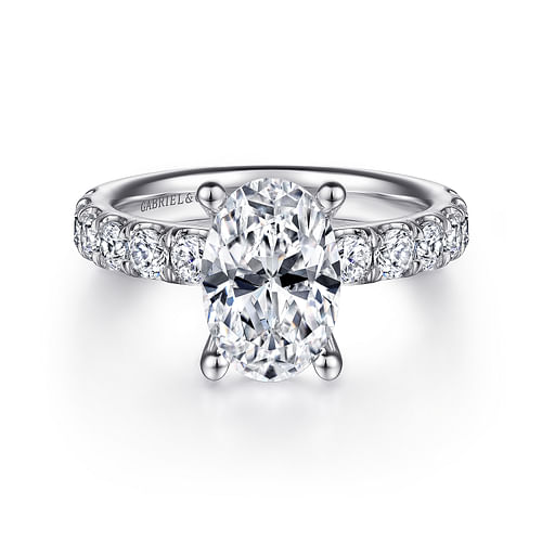 14K White Gold Oval Diamond Engagement Ring