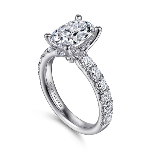 14K White Gold Oval Diamond Engagement Ring