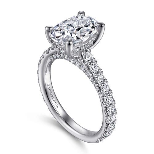 14K White Gold Oval Diamond Engagement Ring