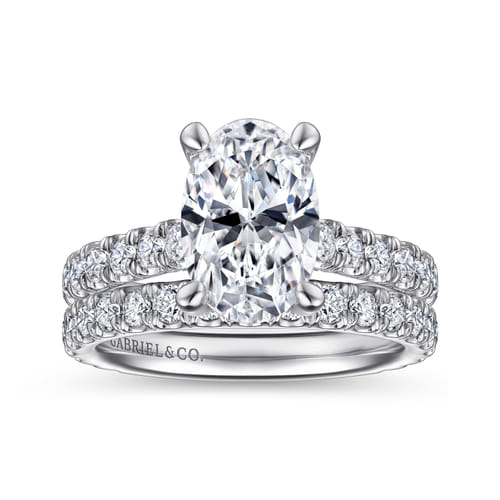 14K White Gold Oval Diamond Engagement Ring