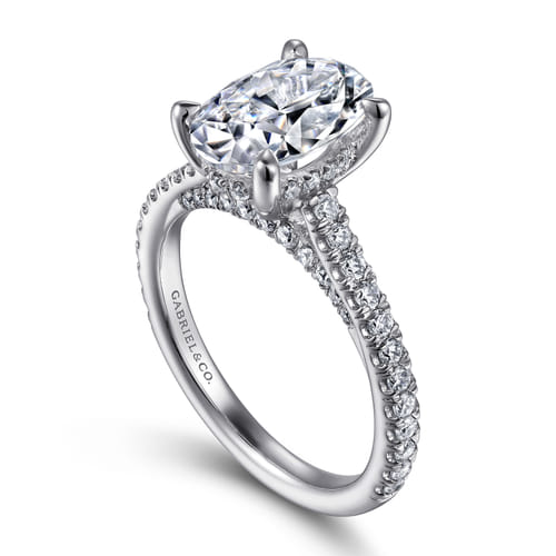 14K White Gold Oval Diamond Engagement Ring