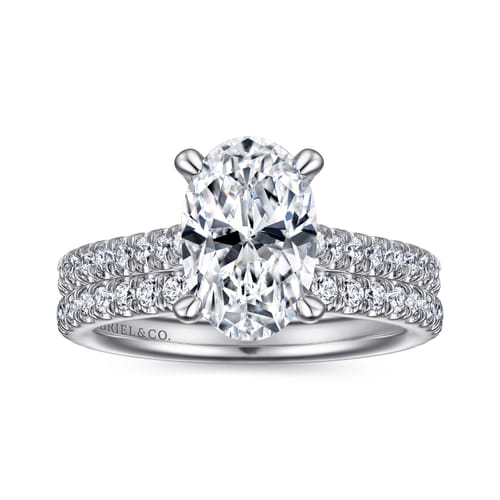 14K White Gold Oval Diamond Engagement Ring