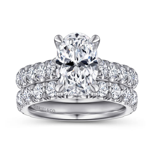 14K White Gold Oval Diamond Engagement Ring