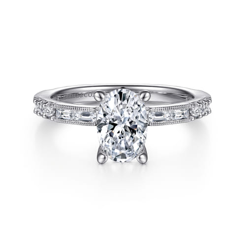 14K White Gold Oval Diamond Engagement Ring