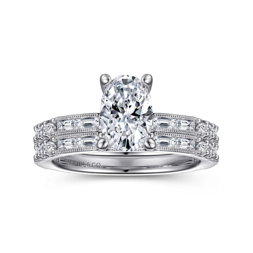 14K White Gold Oval Diamond Engagement Ring