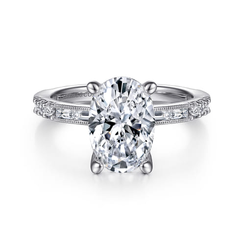 14K White Gold Oval Diamond Engagement Ring