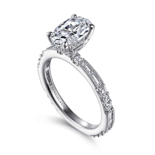 14K White Gold Oval Diamond Engagement Ring