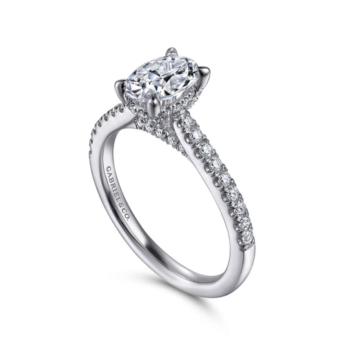 14K White Gold Oval Diamond Engagement Ring