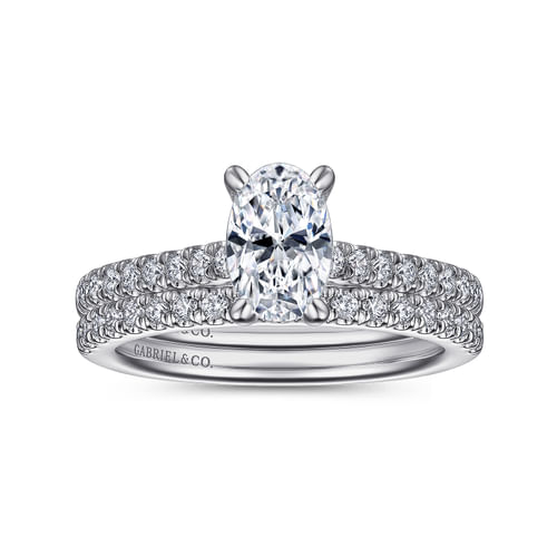 14K White Gold Oval Diamond Engagement Ring