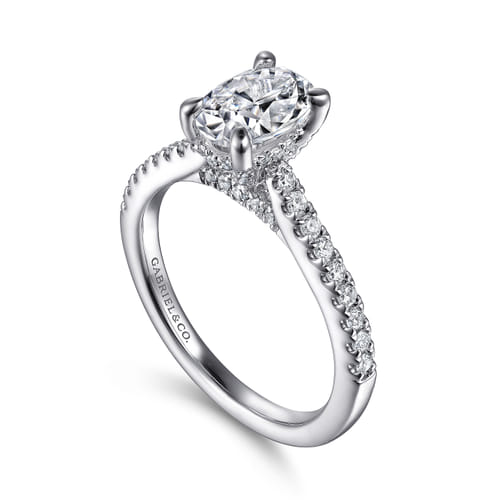 14K White Gold Oval Diamond Engagement Ring