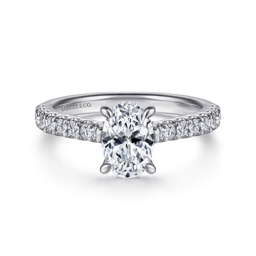 14K White Gold Oval Diamond Engagement Ring