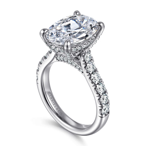 14K White Gold Oval Diamond Engagement Ring