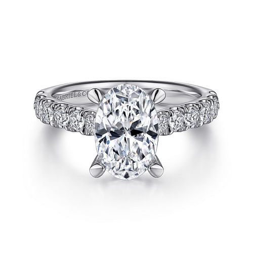 14K White Gold Oval Diamond Engagement Ring