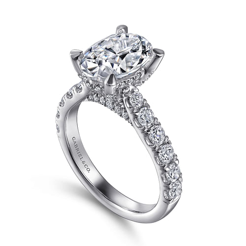 14K White Gold Oval Diamond Engagement Ring