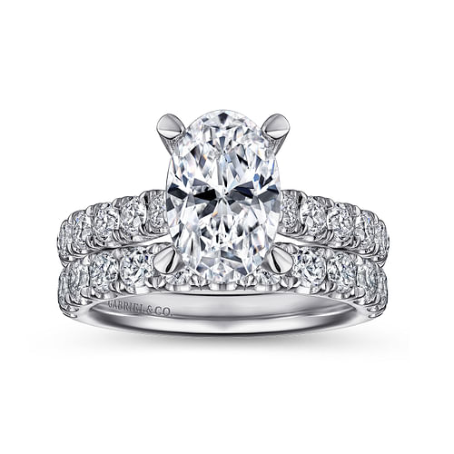 14K White Gold Oval Diamond Engagement Ring