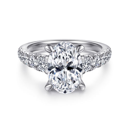 14K White Gold Oval Diamond Engagement Ring