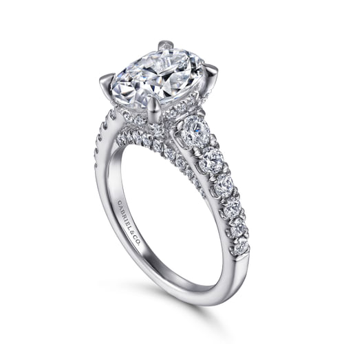 14K White Gold Oval Diamond Engagement Ring