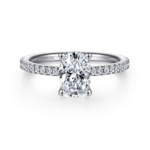 14K White Gold Oval Diamond Engagement Ring