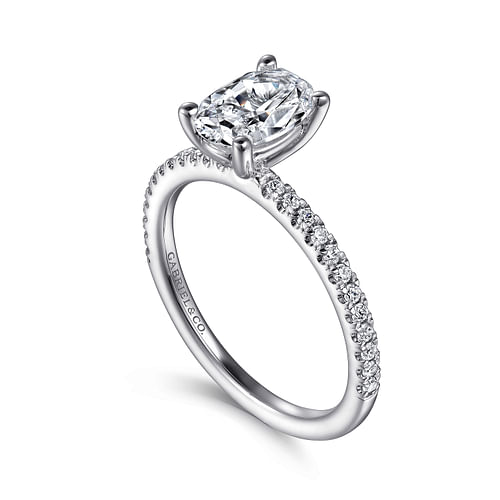 14K White Gold Oval Diamond Engagement Ring