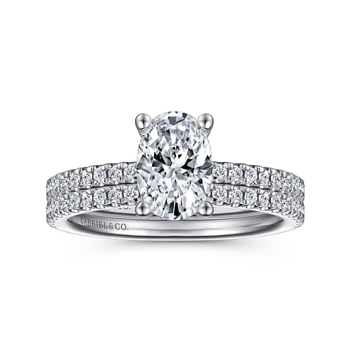 14K White Gold Oval Diamond Engagement Ring