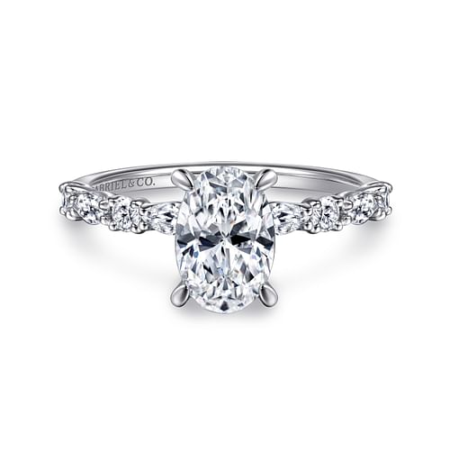 14K White Gold Oval Diamond Engagement Ring