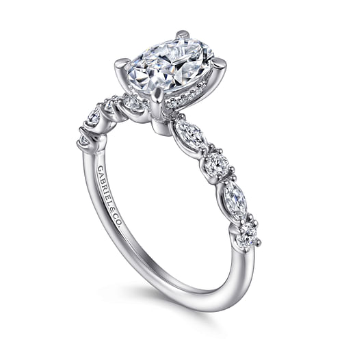 14K White Gold Oval Diamond Engagement Ring