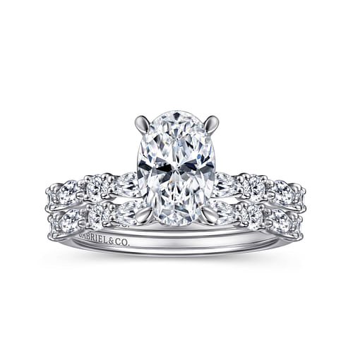 14K White Gold Oval Diamond Engagement Ring