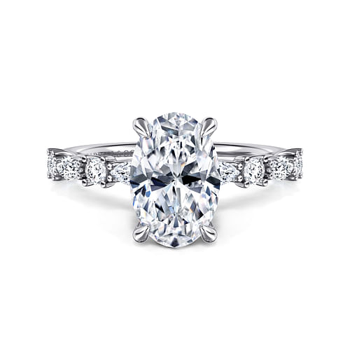 14K White Gold Oval Diamond Engagement Ring