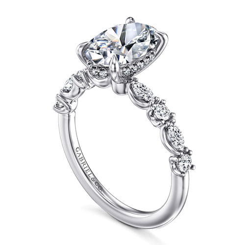 14K White Gold Oval Diamond Engagement Ring