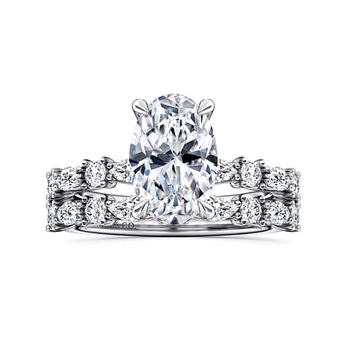 14K White Gold Oval Diamond Engagement Ring