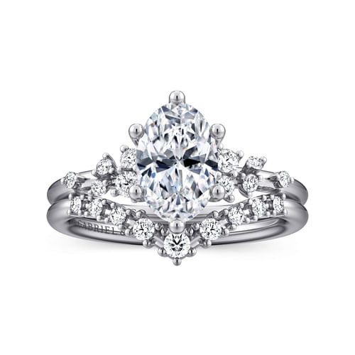 14K White Gold Oval Diamond Engagement Ring