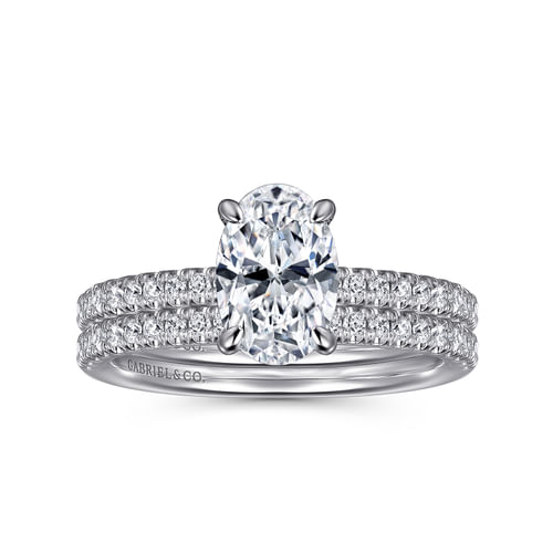 14K White Gold Oval Diamond Engagement Ring