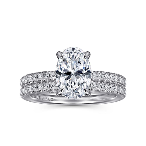 14K White Gold Oval Diamond Engagement Ring