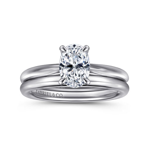 14K White Gold Oval Diamond Engagement Ring