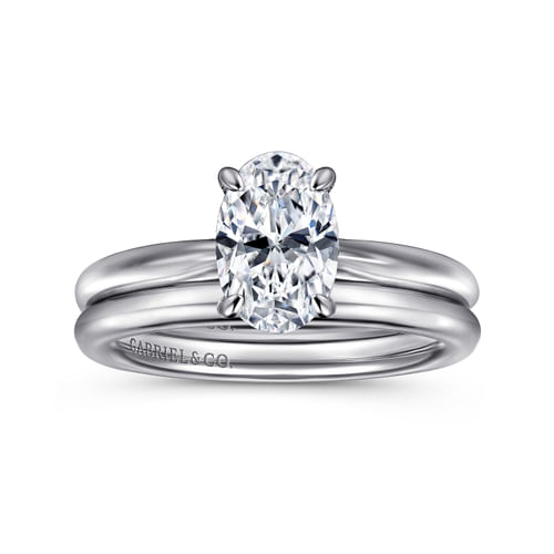14K White Gold Oval Diamond Engagement Ring