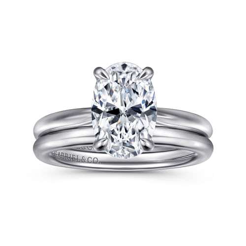 14K White Gold Oval Diamond Engagement Ring
