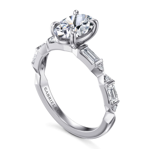 14K White Gold Oval Diamond Engagement Ring