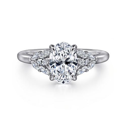 14K White Gold Oval Diamond Engagement Ring