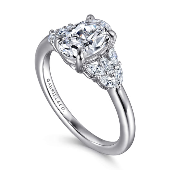 14K White Gold Oval Diamond Engagement Ring angle 3