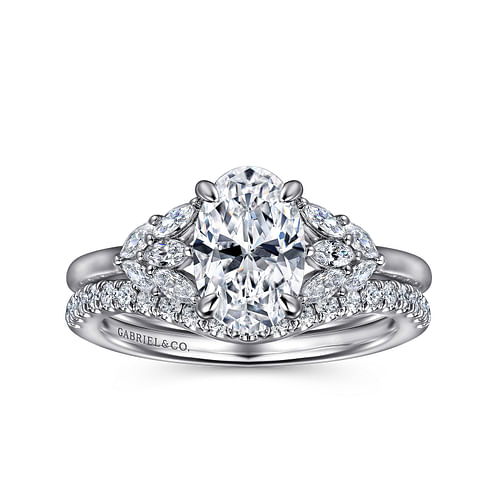 14K White Gold Oval Diamond Engagement Ring