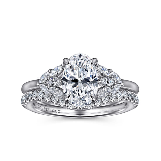 14K White Gold Oval Diamond Engagement Ring angle 4