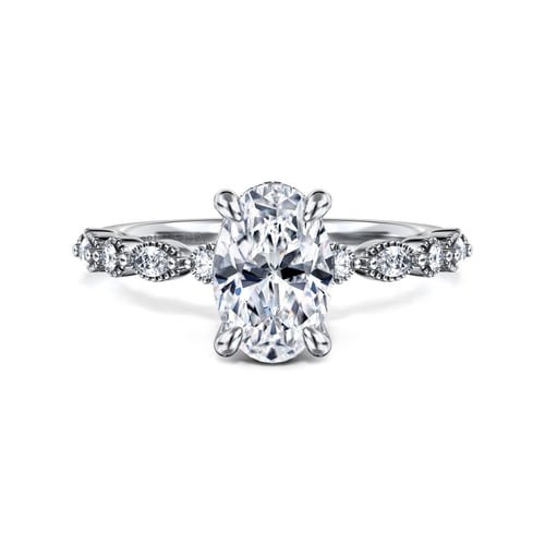 14K White Gold Oval Diamond Engagement Ring