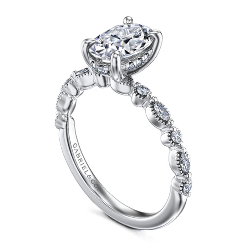 14K White Gold Oval Diamond Engagement Ring