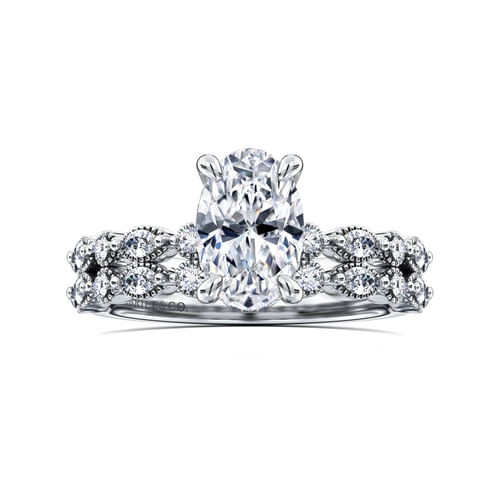 14K White Gold Oval Diamond Engagement Ring