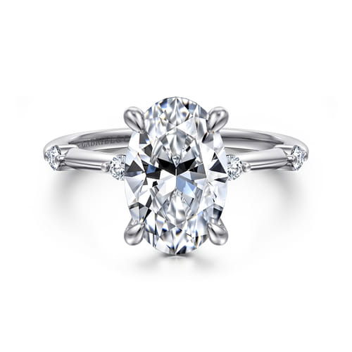 14K White Gold Oval Diamond Engagement Ring