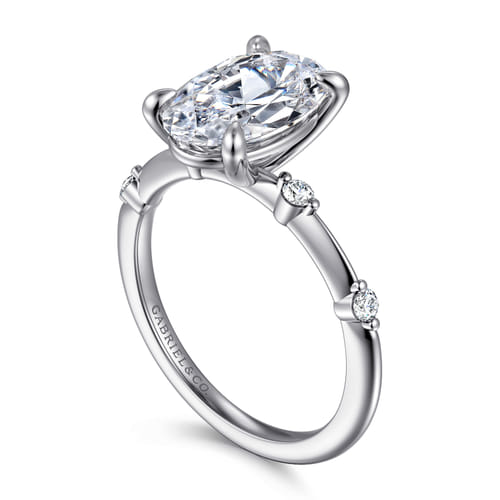 14K White Gold Oval Diamond Engagement Ring