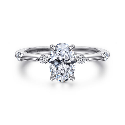 14K White Gold Oval Diamond Engagement Ring