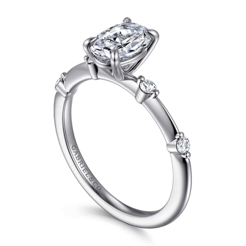 14K White Gold Oval Diamond Engagement Ring