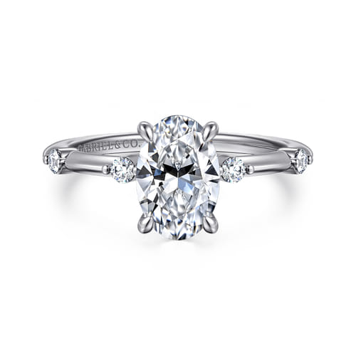 14K White Gold Oval Diamond Engagement Ring