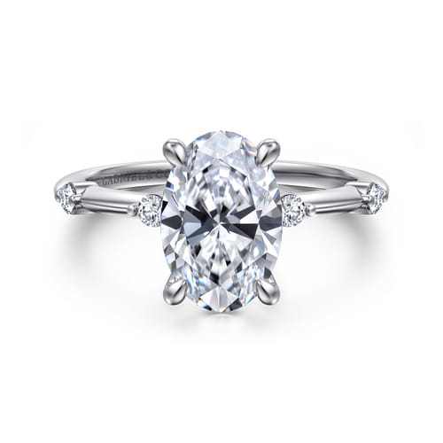 14K White Gold Oval Diamond Engagement Ring